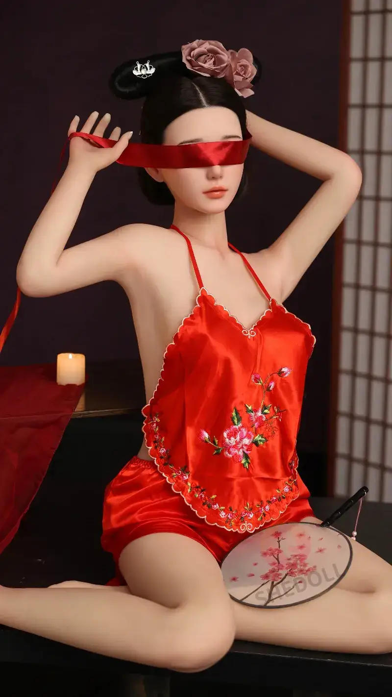 SHEDOLL アショ 158cm｜Cカップ｜赤シルクキャミソール風｜美しい細腰アジア美人｜発熱ボディ+植毛カスタム｜純欲系ガールフレンド同棲